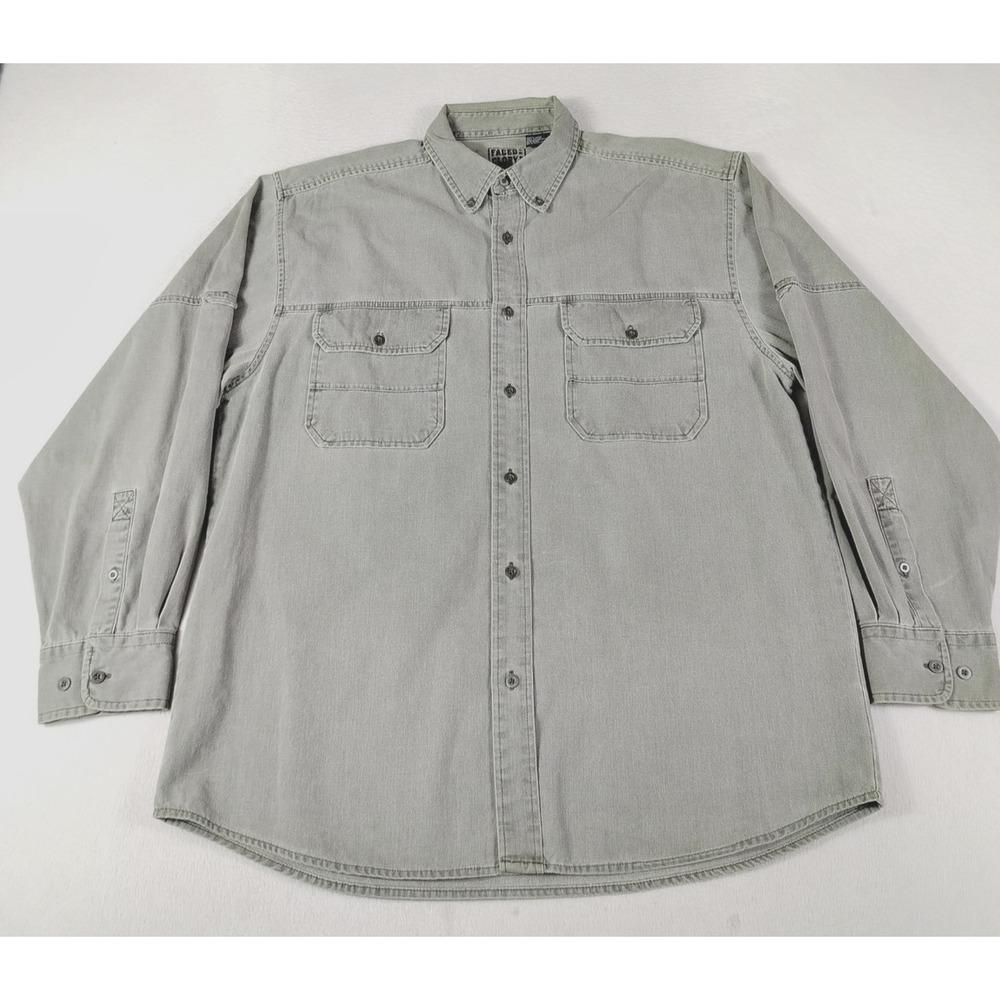 Faded Glory Shirt‎ Mens Large Green Canvas Lumberjack Utility Workwear Outdoors